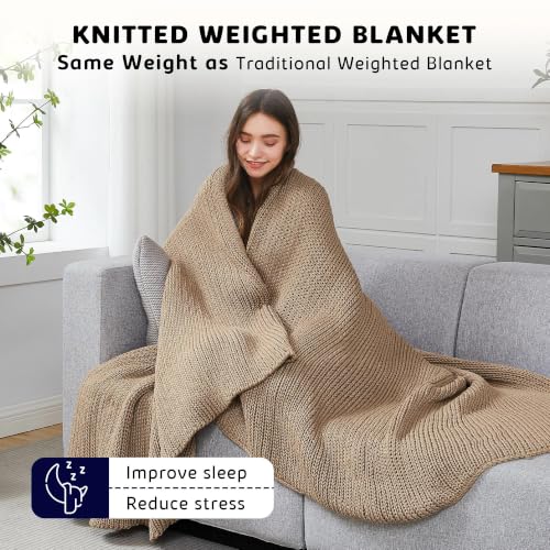 L'AGRATY Knitted Weighted Blanket 48"x72" 15lbs for Adults Cooling - color: Beige, size: 48" x 72" | 15 lbs