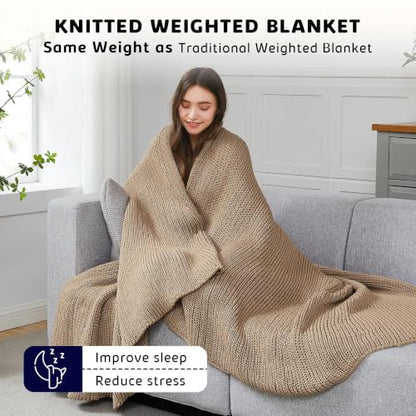 L'AGRATY Knitted Weighted Blanket 48"x72" 15lbs for Adults Cooling - color: Beige, size: 48" x 72" | 15 lbs