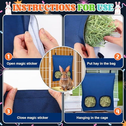 UPINS 2 Pack Guinea Pig Hay Feeder Bag,Bunny Rabbit Cage Bag Hanging Holder - color: Black Dark Blue, size: 28 x 25 cm
