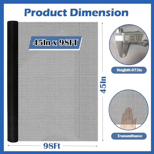 45"x98' Fiberglass Window Screen Replacement Mesh Roll Pet Proof