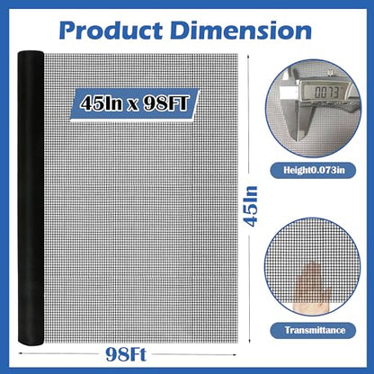 45"x98' Fiberglass Window Screen Replacement Mesh Roll Pet Proof