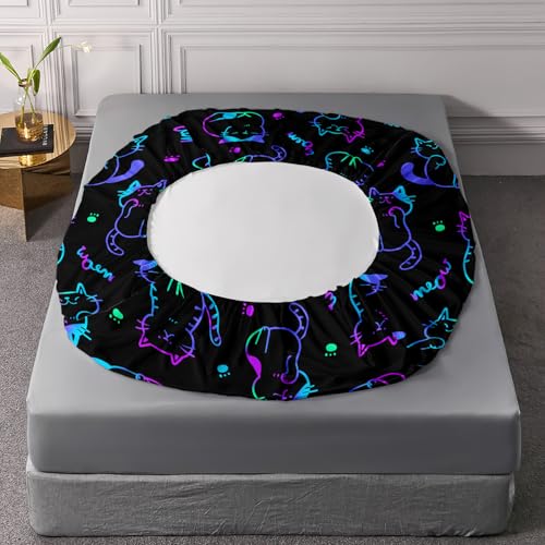 3D Neon Cat Sheets Full Size Bed Set,1 Fitted Sheet+2 Pillowcases. - color: Black, size: Full
