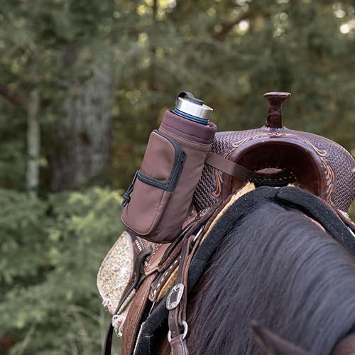 STARKENBURG COMPANY Horse Saddle Water Bottle Holder, Brown Water Holder, Multi Pocket Horse Saddle Drink Holder up to 40oz, Horse Gifts, Horse Stuff Horse Tack