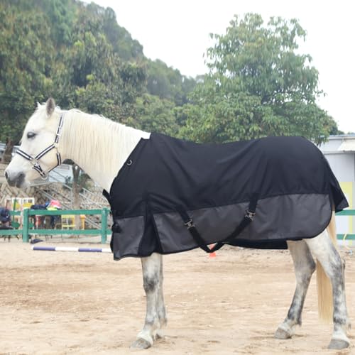 1200D Horse Blanket, 0g No-Fill Waterproof Turnout Rain Sheet - color: Black Grey, size: 81"