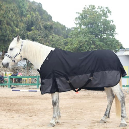 1200D Horse Blanket, 0g No-Fill Waterproof Turnout Rain Sheet - color: Black Grey, size: 75"