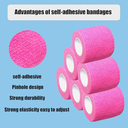 2 Inches Self Adhesive Bandage Wrap Bulk, 6 Pack, Pink - color: Pink
