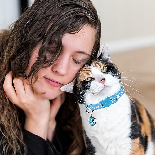 Baeuppit 2Pcs Breakaway Cats Collars Cat Collars for Boy Cats Adjustable Kitten Collars with Bell,Black+Light Blue - color: Black+Light Blue, size: 7.0-10.7''