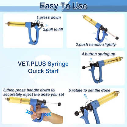 VET.PLUS 50ML Automatic Livestock Syringe for Cow Goat Hog Sheep with Two Tubes, Continuous Repeating Cattle Vaccine Gun, Dose Adjustable Luer Lock Interface Syringe - size: 2 Tubes (50ML)