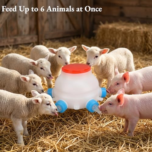 AUNMAS Lamb Feeding Bucket, Piglet Feeding Bottle with 6 Nipples, Livestock Milk Jug for Farm Animal Goat Lambs Dog