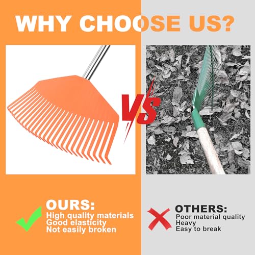 YEELOR Leaf Rake with 16.5‑inch Plastic Head | Compact & Lightweight, 57″Adjustable Handle, Gathers Leaves & Scattered Debris, Ideal for Small‑Scale Cleaning Tasks