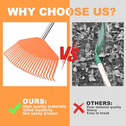 YEELOR Leaf Rake with 16.5‑inch Plastic Head | Compact & Lightweight, 57″Adjustable Handle, Gathers Leaves & Scattered Debris, Ideal for Small‑Scale Cleaning Tasks