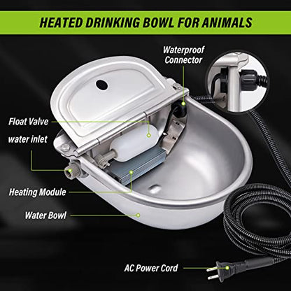 MINYULUA Heated Automatic Water Bowl Stainless Steel for Dogs Horse