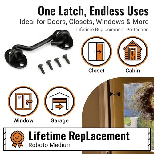 3” Privacy Hook and Eye Latch Easy Lock for Barn Door, Black (3 INCH-2PCS) - size: 3 INCH-2PCS