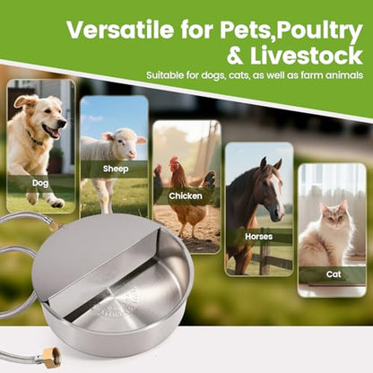 Automatic Dog Water Bowl Dispenser Large Breed Outdoor Pet Water Fountain with Float Valve 6.5L Heavy-Duty Stainless Steel Auto Waterer for Large Dogs Cats Puppy Chicken (1 Drinking Port) - size: 1 drinking port