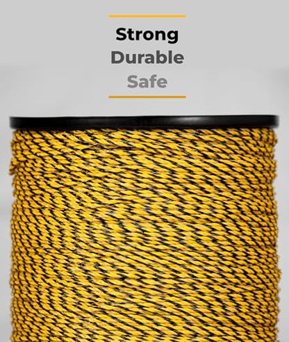TRAE Electric Fence Polywire 3366 Feet (1026 Meters) | 6 Stainless Steel Strands for High Conductivity & Rust Resistance | 3mm UV-Resistant Poly Wire for Farms, Gardens, Horses & Pets