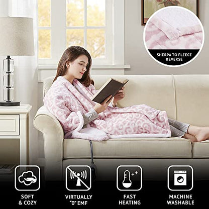 Beautyrest Heated Electric Throw - Sherpa/Berber, 3 Heat & Washable - color: Blush Lattice, size: 50 in x 64 in