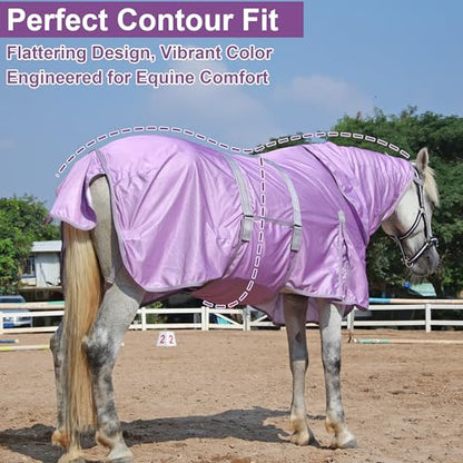 LEAFOREST Horse Fly Sheet with Neck Cover & Belly Band Mesh UV Protection - size: 66 IN