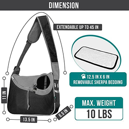 PetAmi Dog Sling Carrier for Small Dog, Hands Free Crossbody Carrier, Black - color: Black