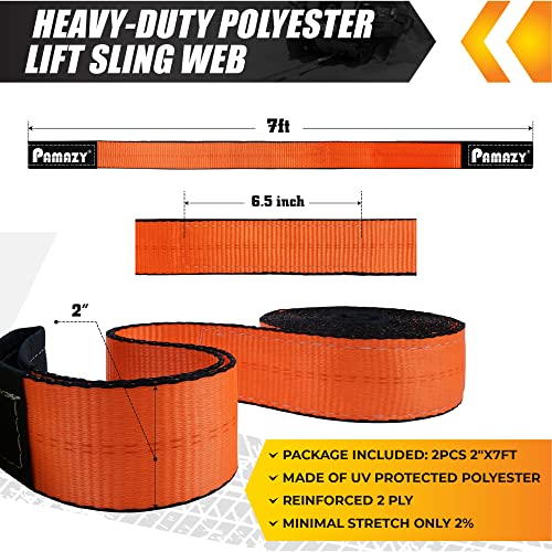2”x7’ Sturdy Lift Sling Straps, 18800lbs Heavy Duty Lifting Web Sling—2 PCS | Eye-Eye Nylon Strap for Hoist, 2-Ply Polyester Rigging Straps, Tree Saver Recovery Straps Web Sling Winch - size: 2 Pack 2”x7FT