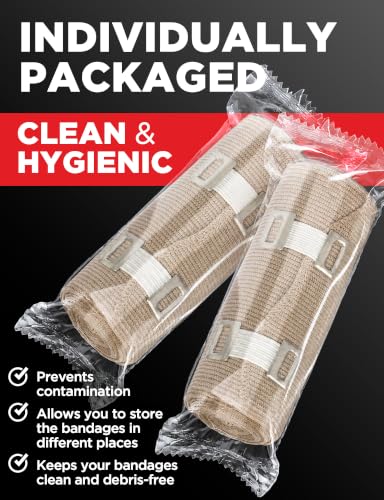 Premium Elastic Bandage Wrap - Extra Long - 2pk - 4" x 9ft + 4 Extra Clips - size: 2 Pack (X-Long)
