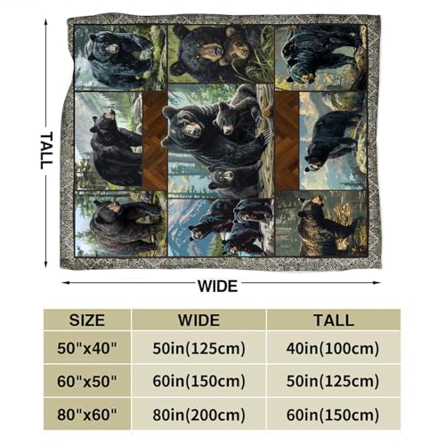 Black Bear Blanket Wild Animal Throw Stuff Gifts for Women Girl 60"X50" - color: Black Bear, size: 60"x50"