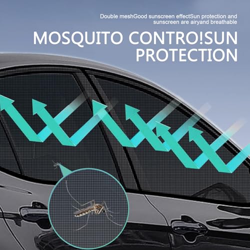 4 PCS Car Window Sunshade, Double Layer Sunscreen Ventilation Breathable Isolation Mesh, Summer Essentials Foldable and Convenient Storage Accessories for Most Cars (Black)