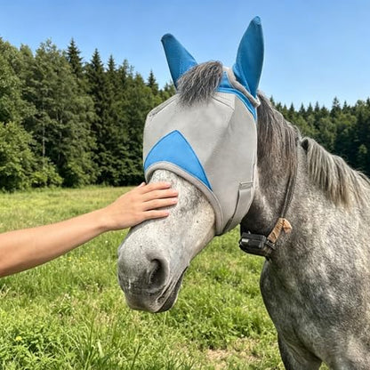 Horse Fly Mask with Ears, Breathable UV Protection Mesh, Large Eye Space No Rubbing, Soft Fleece Trim, Adjustable Comfort Fit, Lightweight Horse Mask for Summer Turnout (M) - size: Medium
