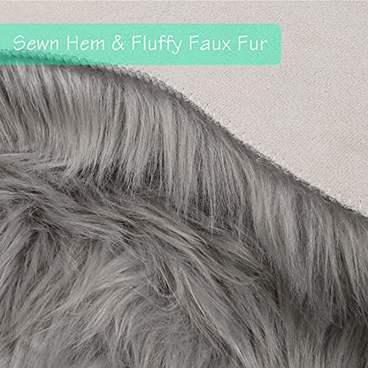 duduta Grey Faux Sheepskin Fur Rug 3x5 ft, Fluffy Carpet Rug - color: Grey, size: 3' x 5'