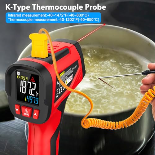 Infrared Thermometer Gun, Digital Laser Temperature Gun with Probe, -40°F~1472°F Non-Contact IR Thermometer with Adjustable Emissivity for Cooking, Pizza Oven, Griddle, Grill & Meat - color: Red, size: IR06 PRO -40℉~1472℉(-40℃~800℃)