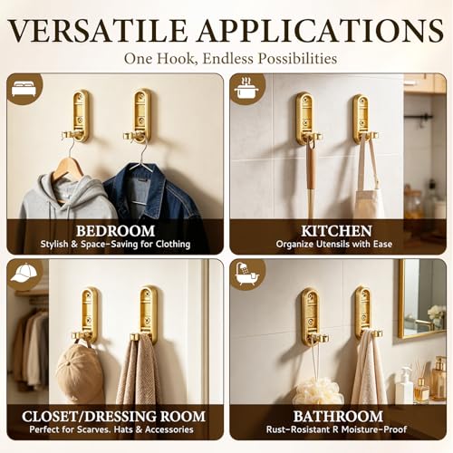 Folding Wall Hooks, 2 Pack Gold Heavy Duty Coat Hooks, Screw Mounted - color: Gold, size: 2 Pack