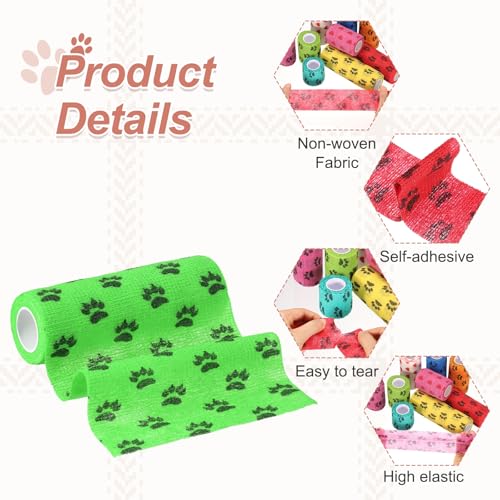 Pet Wrap Bandages, 6 Inch 5 Yard Self Adhesive Bandage Wrap, Pet Non-Woven Tape First Aid Cohesive Gauze, (Emerald Green/Paw, 2 Pcs), Intended for Dog/Cat/Bird/Legs/Paws/Wound - color: Emerald Green, size: 6 inch