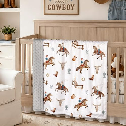 HOMRITAR Cowboy Baby Blanket for Boys Double Layer Dotted Backing - color: Cowboy, size: 30 x 40 Inch (Pack of 1)