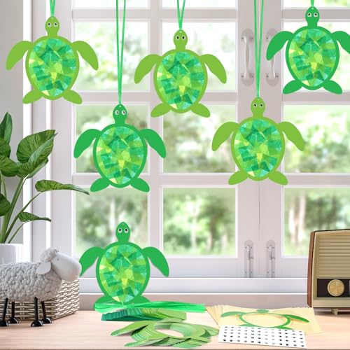 AmazingSpark 30 Pcs Sea Turtle Suncatchers VBS Crafts Ocean DIY Kit | Rainforest Activities, Stained Glass Tissue Paper Art, Summer Camp Bulk, Hanging Decor for Classroom Parties - style: Tortoise