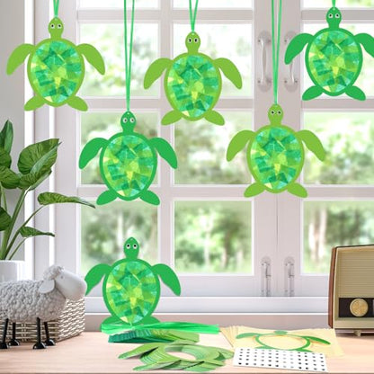 AmazingSpark 30 Pcs Sea Turtle Suncatchers VBS Crafts Ocean DIY Kit | Rainforest Activities, Stained Glass Tissue Paper Art, Summer Camp Bulk, Hanging Decor for Classroom Parties - style: Tortoise