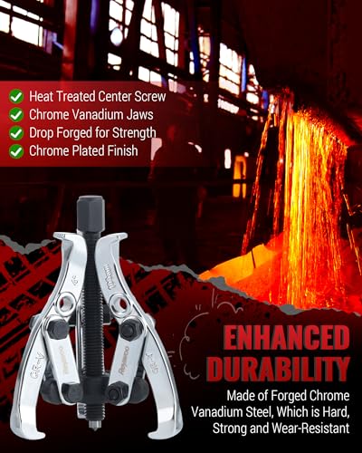 Reywoo Gear Puller Set, 3" 4" 6" 8" Bearing Puller Kit for Pulley Gear Bearing Flywheel Removal, Cr-V Steel 2 Jaw & 3 Jaw Gear Puller with Reversible Jaws - size: Max External 3"&4"&6"&8"