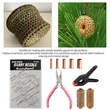 Pine Needle Basket Making Set with Gauge Coiling Tool and Waxed Thread - color: copper
