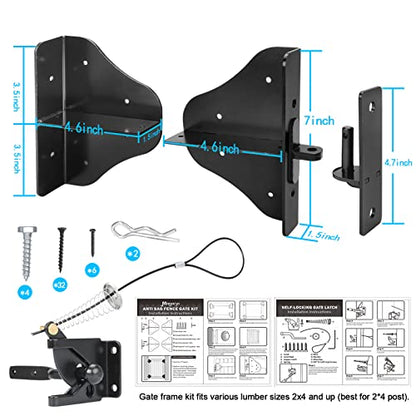 Fence Gate Kit Gate Hardware with Gate Latch - Updated 90 Degree Right Angle Gate Hinges - Anti Sag Gate Kit - Gate Corner Brace Bracket (1 Set) - size: No Sag Gate Kit