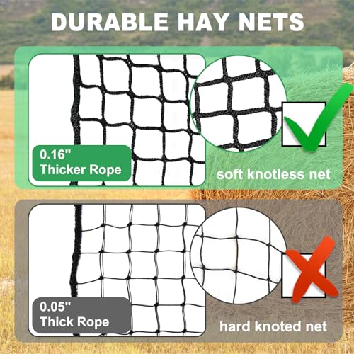 TONGMO 5x5 ft Round Bale Hay Net for Horses & Livestock - Slow Feeder Hay Nets with 2 inches Hole - size: 5×5 ft
