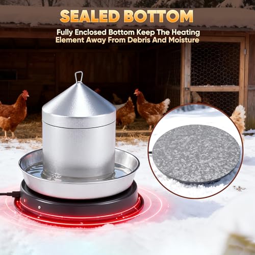 Eggluuz Chicken Water Heater for Winter, 110 Watt Chicken Drinker Heated Base 11 in Chicken Waterer Heater with Thermostat
