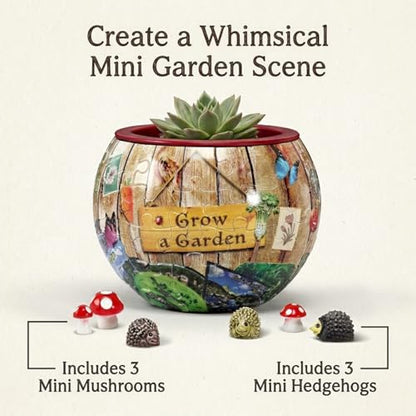 'Grow a Garden' 3D Puzzle Planter - 80 Piece Flowerpot Puzzle for Kids & Adults, No Glue Required - Functional Water-Resistant Pot - Includes 3 Mini Hedgehogs & 3 Mushrooms, Spartan & The Green Egg