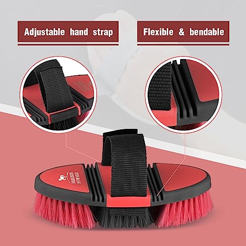 Harrison Howard Flexible Finish Horse Grooming Brush - Bendable and Convenient for Scrubbing, Comfortable Hold in Hand - Red - color: Red