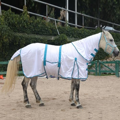 Horse Fly Sheet with Removable Neck Cover & Belly Wrap, Fine Mesh - color: White, size: 66