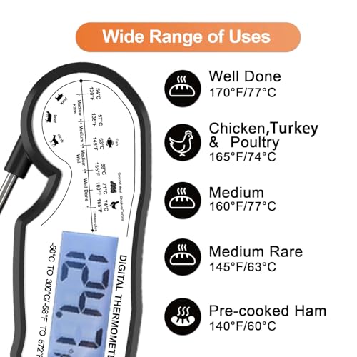 Digital Instant Read Meat Thermometer Digital for Grilling and Cooking - ANDAXIN Waterproof Ultra-Fast Thermometer with Backlight&Calibration&Foldable Probe for Kitchen,Deep Fry,BBQ,Grill-Black/White - color: Black/White