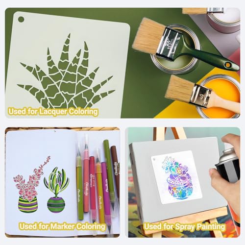 25 Pcs Cactus Stencils for Painting, Succulent Planter Designs 6 Inch - color: Cactus