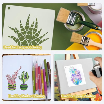25 Pcs Cactus Stencils for Painting, Succulent Planter Designs 6 Inch - color: Cactus