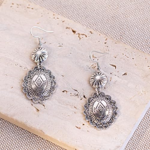Montana West Rustic Couture's Western Concho Dangle Drop Earrings for Women - color: B-Silver