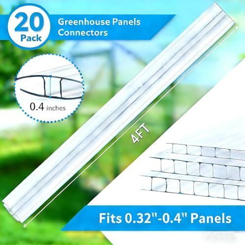 10-Pack 4ft Greenhouse Polycarbonate H-Channel Connectors, Heavy-Duty Twinwall Panel Joiners for 0.32” and 0.4” Panels, Weather Resistant Design, Includes 20 Screws and Work Gloves - size: 4' × 2.32’’ × 0.4’’