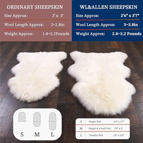 WL&ALLEN Large Sheepskin Rug Genuine Thick and Lush 3 Inch Pile，Luxury Australian Pelts |Large Sheepskin Wool Area Rugs (Single & a Half Pelt 2'6" x 5‘，Light Brown)… - color: Light Brown, size: 2'10" x 5'7" (Sheep Pelt)