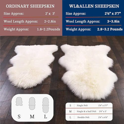 WL&ALLEN Large Sheepskin Rug Genuine Thick and Lush 3 Inch Pile，Luxury Australian Pelts |Large Sheepskin Wool Area Rugs (Single & a Half Pelt 2'6" x 5‘，Light Brown)… - color: Light Brown, size: 2'10" x 5'7" (Sheep Pelt)