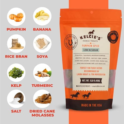 Kelcies Pumpkin Spice Horses Treats - Low Sugar, Starch, and Carbohydrates | Healthy Treats for Horse Supports Superior Digestion 1 Pound (Pack of 1) - size: 1 Pound (Pack of 1)